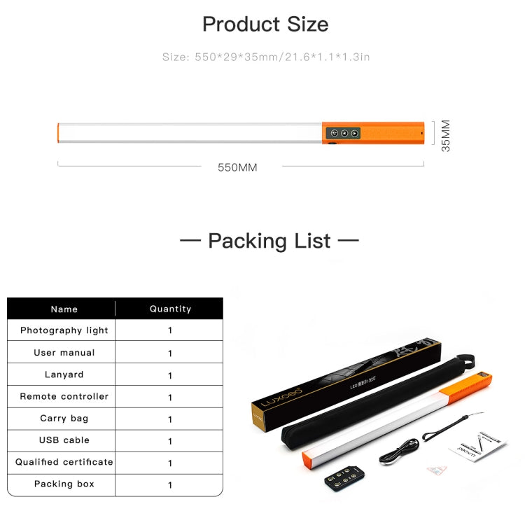 LUXCeO Q508D Dual Color Temperature Photo LED Stick Video Light Handheld LED Fill Light Flash Lighting Lamp(Orange) - free shipping - PMC TechLife - Order now!