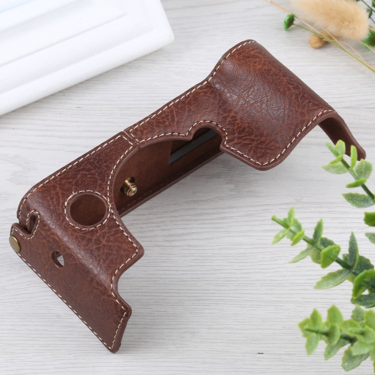 1/4 inch Thread Litchi Texture PU Leather Camera Half Case Base for FUJIFILM X-T4 (Coffee) - free shipping - PMC TechLife - Order now!