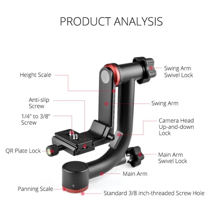 YELANGU  A201 360 Degree Horizontal Gimbal Tripod Head for DV and SLR Cameras (Black) - free shipping - PMC TechLife - Order now!