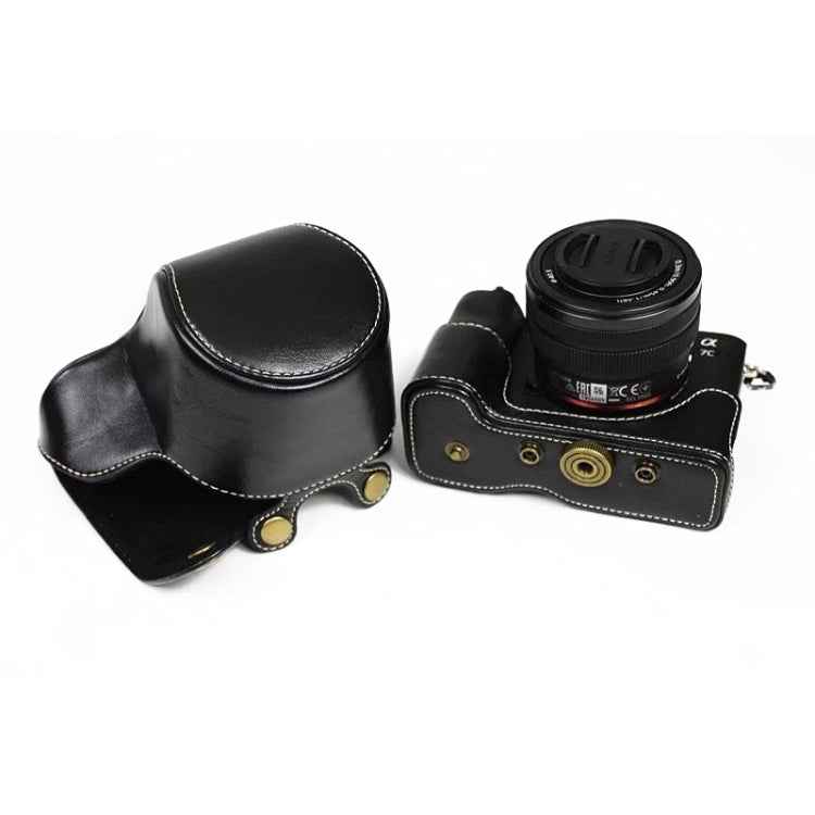 Full Body Camera PU Leather Case Bag for Sony LCE-7C / Alpha 7C / A7C 28-60mm / 40.5mm Lens(Black) - Leather Bag by PMC TechLife | Online Shopping South Africa | PMC TechLife | Buy Now Pay Later Mobicred