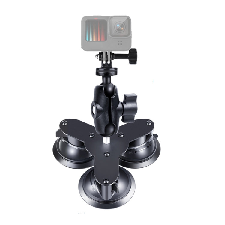 Triangle Suction Cup Mount Holder with Tripod Adapter & Screw & Phone Clamp & Anti-lost Silicone Net for for GoPro Hero12 Black / Hero11 /10 /9 /8 /7 /6 /5, Insta360 Ace / Ace Pro, DJI Osmo Action 4 and Other Action Cameras, Smartphones(Black) - Holder by PMC Jewellery | Online Shopping South Africa | PMC Jewellery | Buy Now Pay Later Mobicred