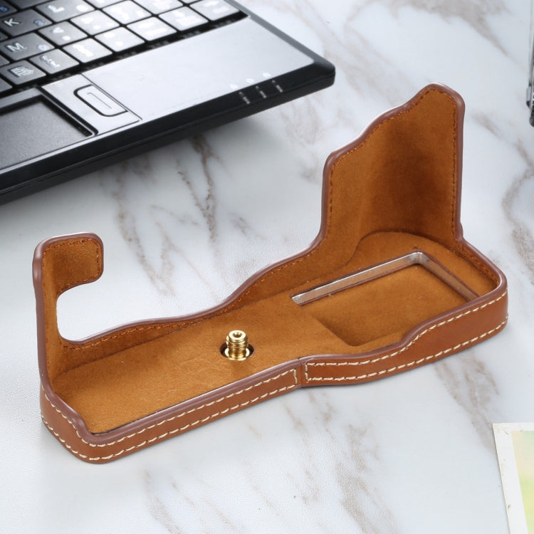 1/4 inch Thread PU Leather Camera Half Case Base for FUJIFILM X-T3/X-T2(Brown) - Half Case by PMC TechLife | Online Shopping South Africa | PMC TechLife | Buy Now Pay Later Mobicred