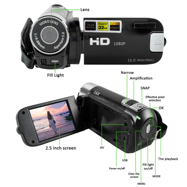16X Digital Zoom HD 16 Million Pixel Home Travel DV Camera, AU Plug (Black) - Video Cameras by PMC TechLife | Online Shopping South Africa | PMC TechLife | Buy Now Pay Later Mobicred