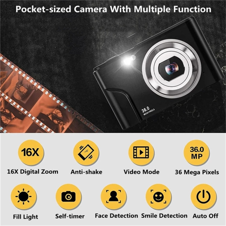 DC311 2.4 inch 36MP 16X Zoom 2.7K Full HD Digital Camera Children Card Camera, EU Plug(Black) - Children Cameras by PMC Jewellery | Online Shopping South Africa | PMC Jewellery | Buy Now Pay Later Mobicred