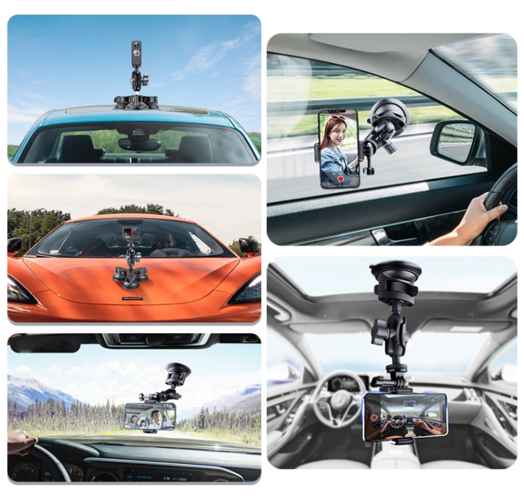 Dual Suction Cup Mount Holder with Tripod Adapter & Steel Tether & Safety Buckle (Black) - Holder by PMC TechLife | Online Shopping South Africa | PMC TechLife | Buy Now Pay Later Mobicred