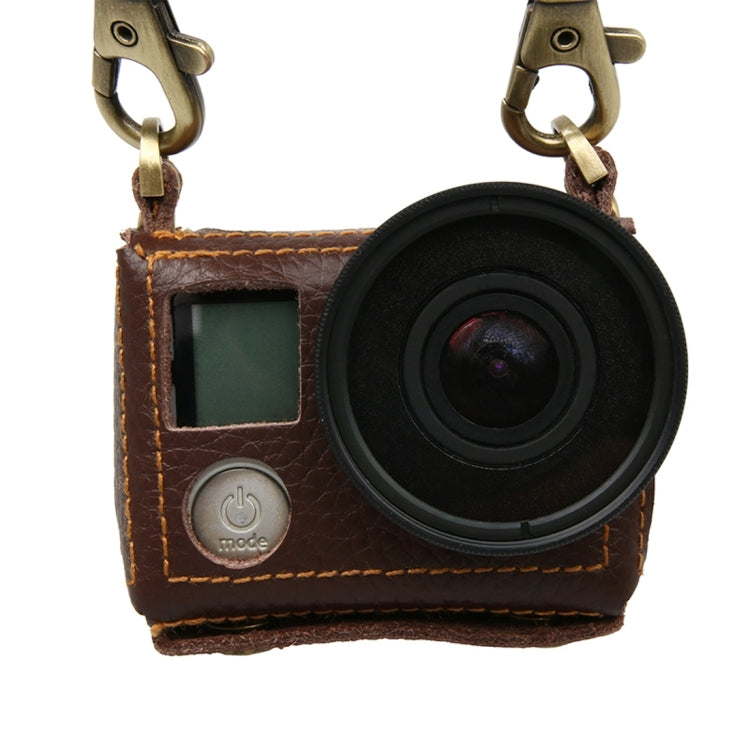 For GoPro HERO4 Litchi Texture Genuine Leather Protective Case with Sling(Brown) - Leather Cases by PMC TechLife | Online Shopping South Africa | PMC TechLife | Buy Now Pay Later Mobicred