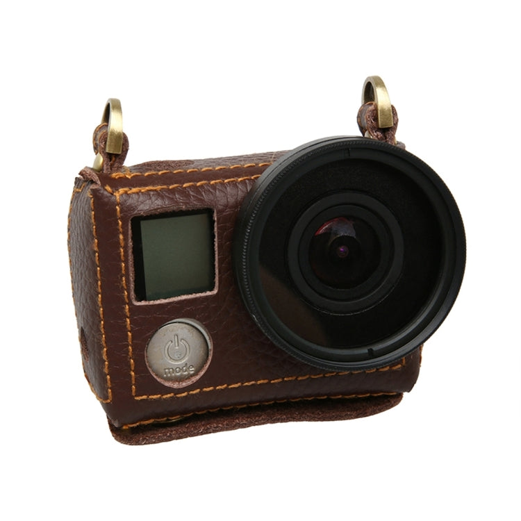 For GoPro HERO4 Litchi Texture Genuine Leather Protective Case with Sling(Brown) - Leather Cases by PMC Jewellery | Online Shopping South Africa | PMC Jewellery | Buy Now Pay Later Mobicred