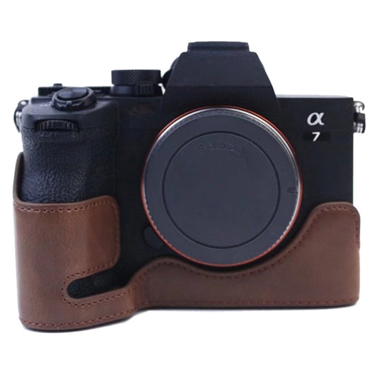 1/4 inch Thread PU Leather Camera Half Case Base for Sony A7 IV (Coffee) - Half Case by PMC Jewellery | Online Shopping South Africa | PMC Jewellery | Buy Now Pay Later Mobicred