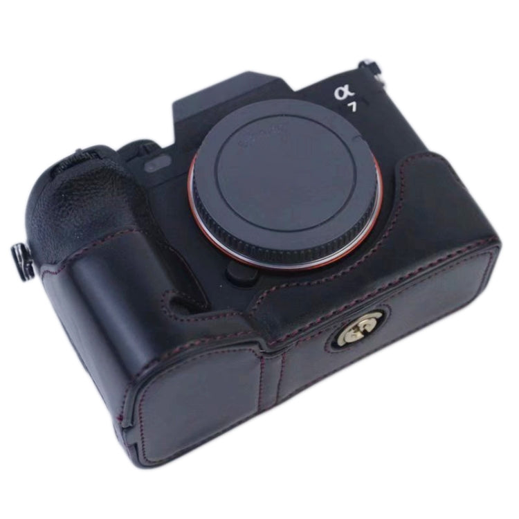 1/4 inch Thread PU Leather Camera Half Case Base for Sony A7 IV (Coffee) - Half Case by PMC TechLife | Online Shopping South Africa | PMC TechLife | Buy Now Pay Later Mobicred