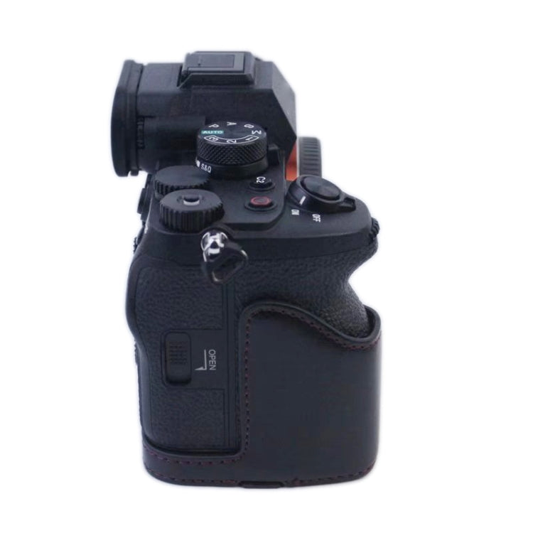 1/4 inch Thread PU Leather Camera Half Case Base for Sony A7 IV (Coffee) - Half Case by PMC TechLife | Online Shopping South Africa | PMC TechLife | Buy Now Pay Later Mobicred