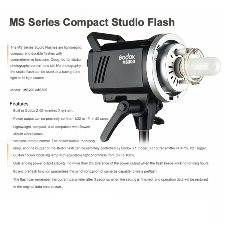 Godox MS300 Studio Flash Light 300Ws Bowens Mount Studio Speedlight (EU Plug) - free shipping - PMC TechLife - Order now!
