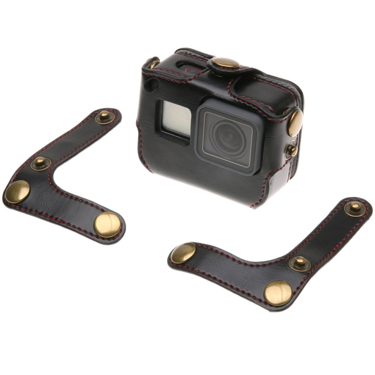 For GoPro HERO7 Black /6 /5  PU Leather Housing Case with Neck Strap & Buttons(Black) - Leather Cases by PMC TechLife | Online Shopping South Africa | PMC TechLife | Buy Now Pay Later Mobicred