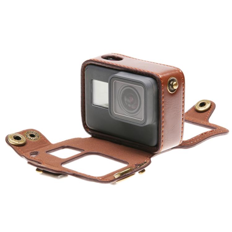 For GoPro HERO7 Black /6 /5  PU Leather Housing Case with Neck Strap & Buttons(Coffee) - Leather Cases by PMC TechLife | Online Shopping South Africa | PMC TechLife | Buy Now Pay Later Mobicred
