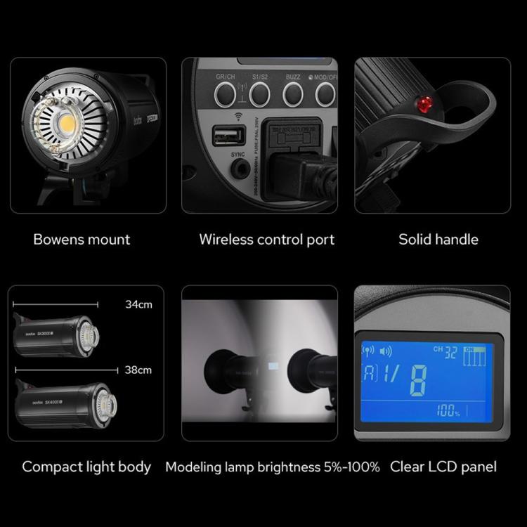 Godox SK300II-V Studio Flash Photo Light 300Ws Bowens Mount Monolight Light (EU Plug) - free shipping - PMC TechLife - Order now!