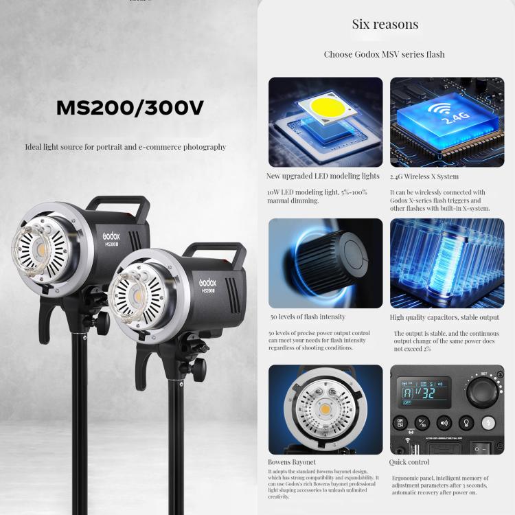 Godox MS200-V Studio Flash Light 200Ws Bowens Mount Strobe Light with Lamp Cover (US Plug) - free shipping - PMC TechLife - Order now!