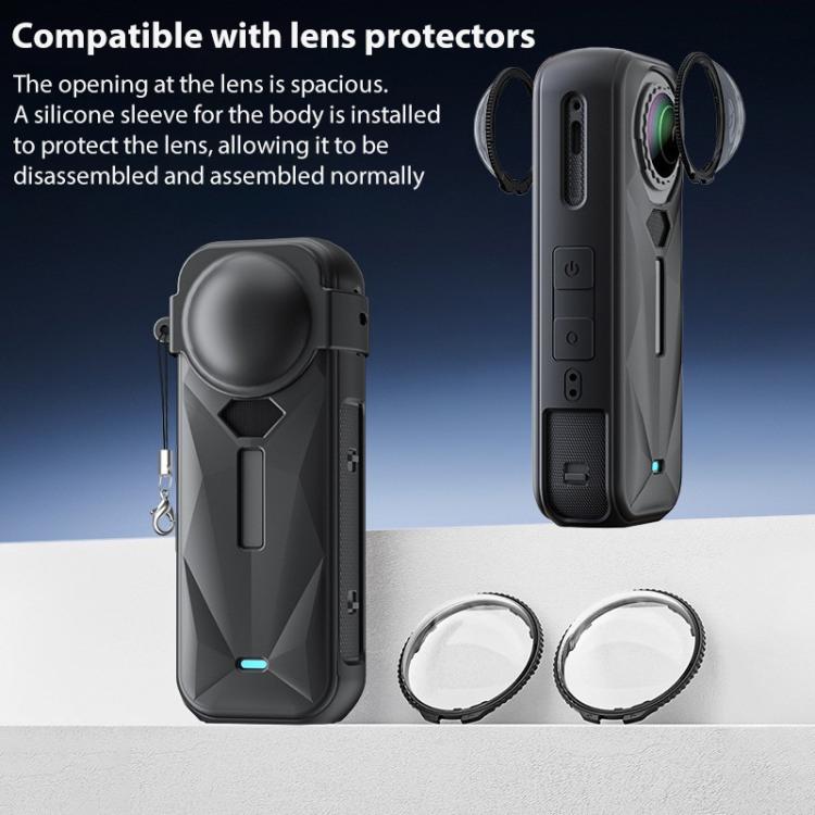 For Insta360 X5 Camera Body Cover Silicone Case with Lens Cover (Black) - free shipping - PMC TechLife - Order now!