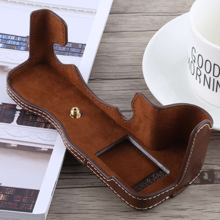 1/4 inch Thread PU Leather Camera Half Case Base for FUJIFILM X-H1 (Coffee) - free shipping - PMC TechLife - Order now!