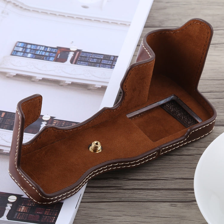 1/4 inch Thread PU Leather Camera Half Case Base for FUJIFILM X-H1 (Coffee) - free shipping - PMC TechLife - Order now!