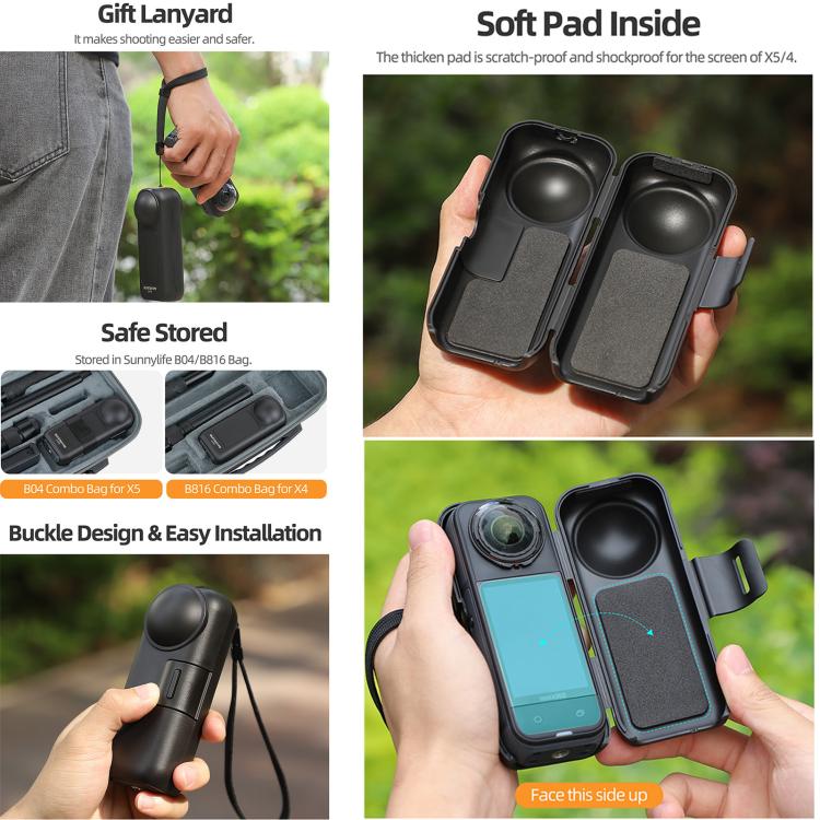 For Insta360 X5 / X4 Sunnylife Integrated Lens Screen Protective Cover Camera Case with Strap (Black) - free shipping - PMC TechLife - Order now!
