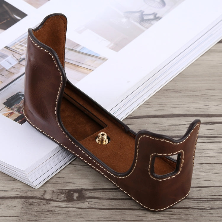 1/4 inch Thread PU Leather Camera Half Case Base for FUJIFILM X100F (Coffee) - free shipping - PMC TechLife - Order now!
