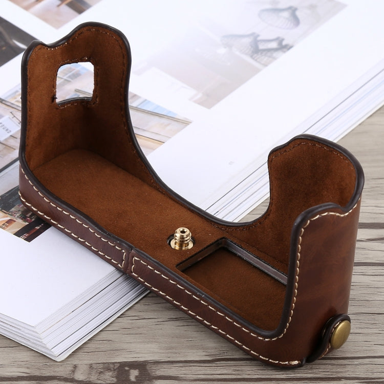 1/4 inch Thread PU Leather Camera Half Case Base for FUJIFILM X100F (Coffee) - free shipping - PMC TechLife - Order now!