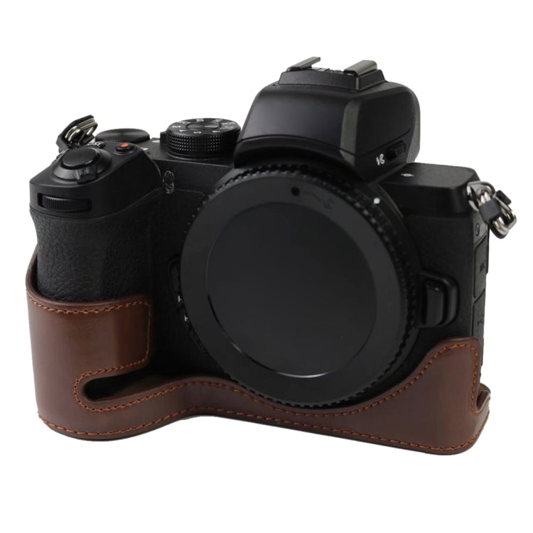 1/4 inch Thread PU Leather Camera Half Case Base for Nikon Z50(Coffee) - Half Case by PMC TechLife | Online Shopping South Africa | PMC TechLife | Buy Now Pay Later Mobicred