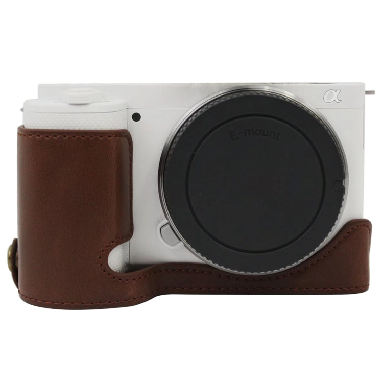 1/4 inch Thread PU Leather Camera Half Case Base for Sony ZV-E10 / ZV-E10L (Coffee) - Half Case by PMC TechLife | Online Shopping South Africa | PMC TechLife