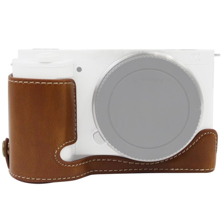 1/4 inch Thread PU Leather Camera Half Case Base for Sony ZV-E10 / ZV-E10L (Brown) - Half Case by PMC TechLife | Online Shopping South Africa | PMC TechLife | Buy Now Pay Later Mobicred