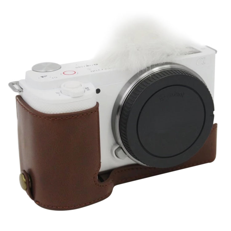 1/4 inch Thread PU Leather Camera Half Case Base for Sony ZV-E10 / ZV-E10L (Brown) - Half Case by PMC TechLife | Online Shopping South Africa | PMC TechLife | Buy Now Pay Later Mobicred