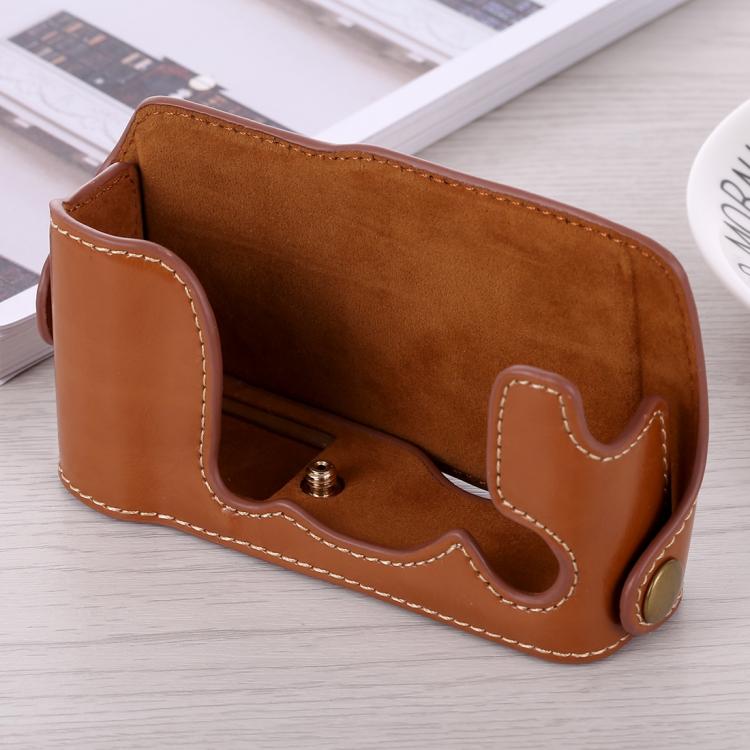 1/4 inch Thread PU Leather Camera Half Case Base for FUJIFILM X-A3 / X-A10(Brown) - free shipping - PMC TechLife - Order now!