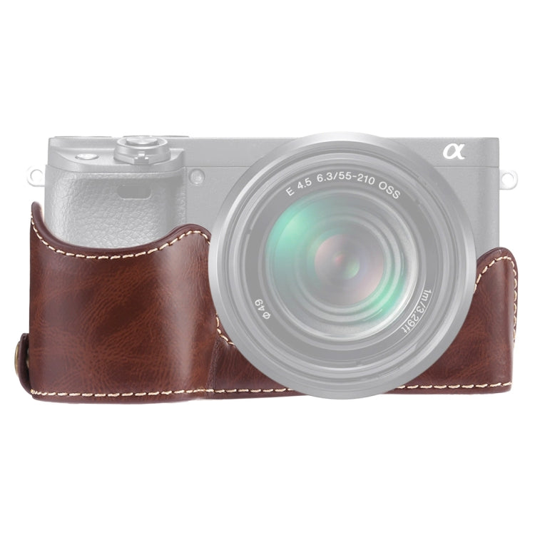 1/4 inch Thread PU Leather Camera Half Case Base for Sony A6400 / ILCE-A6400 (Coffee) - free shipping - PMC TechLife - Order now!