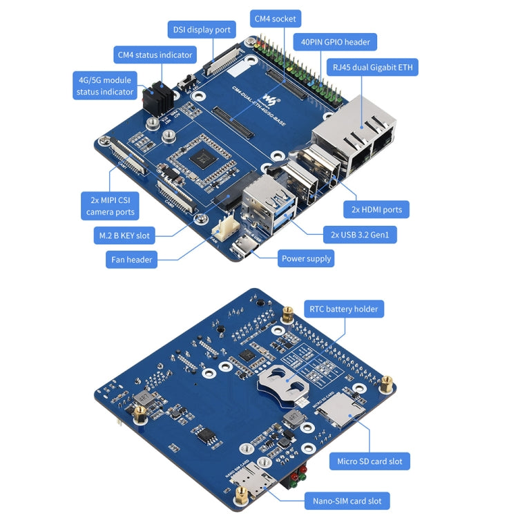 Waveshare Dual Gigabit Ethernet 5G/4G Computer Box with Cooling Fan for Raspberry Pi CM4(US Plug) - free shipping - PMC TechLife - Order now!