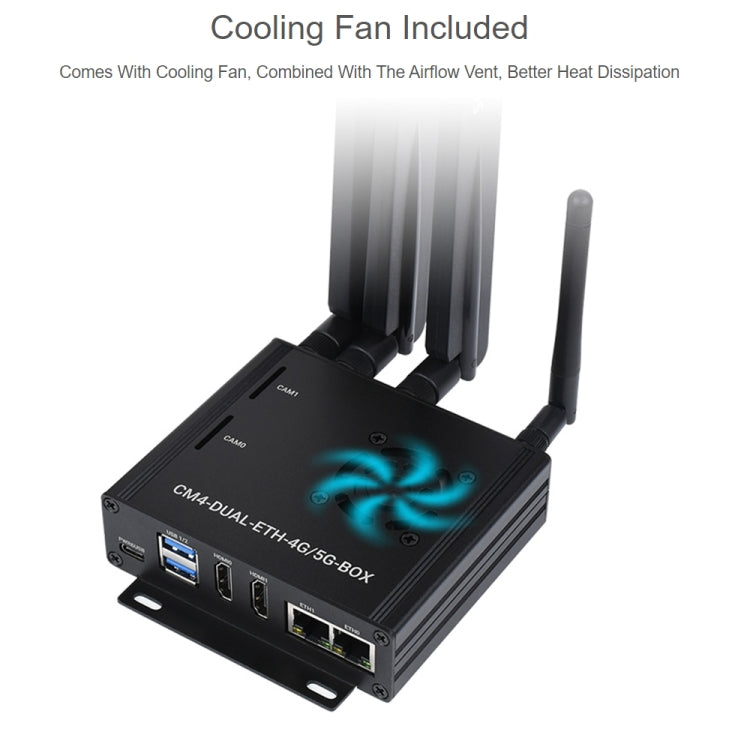 Waveshare Dual Gigabit Ethernet 5G/4G Computer Box with Cooling Fan for Raspberry Pi CM4(US Plug) - free shipping - PMC TechLife - Order now!