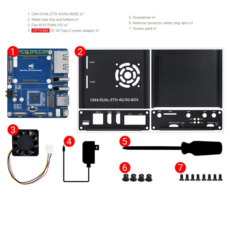 Waveshare Dual Gigabit Ethernet 5G/4G Computer Box with Cooling Fan for Raspberry Pi CM4(EU Plug) - free shipping - PMC TechLife - Order now!