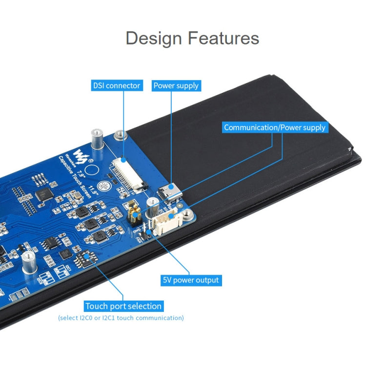 WAVESHARE 11.9 inch Capacitive Touch Display For Raspberry Pi, 320 x 1480, IPS, DSI Interface - free shipping - PMC Jewellery - Order now!