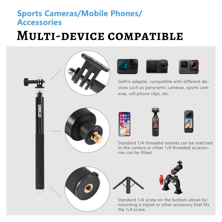 STARTRC 1.3m Handheld Extendable Pole Monopod (Black) - free shipping - PMC TechLife - Order now!