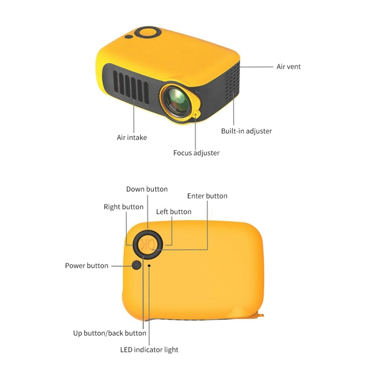 A2000 Portable Projector 800 Lumen LCD Home Theater Video Projector, Support 1080P, AU Plug (Yellow) - LED Projector by PMC TechLife | Online Shopping South Africa | PMC TechLife | Buy Now Pay Later Mobicred
