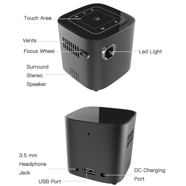 Wejoy S12 50 ANSI Lumen 1920x1080P  Android 7.1 HD Bluetooth 4.1 WiFi Smart 3D Projector, 1G+16G(Black) - LED Projector by PMC Jewellery | Online Shopping South Africa | PMC Jewellery | Buy Now Pay Later Mobicred