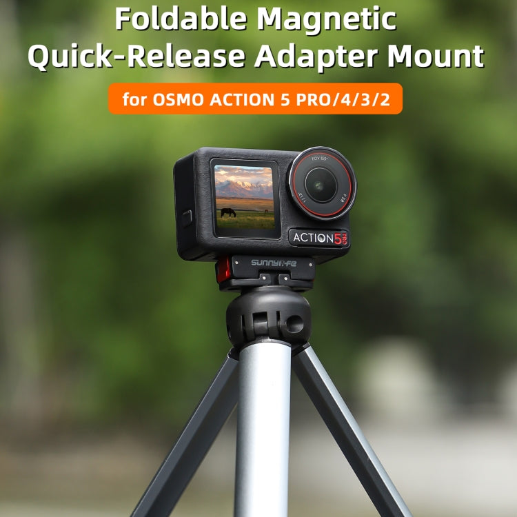 For DJI Osmo 360 / Action 5 Pro / 4 / 3 Sunnylife Foldable Magnetic Quick Release Mount Action Camera Selfie Stick Tripod Adapter Cam Stand (Black) - free shipping - PMC TechLife - Order now!