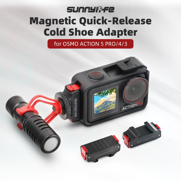 For DJI Osmo Action 5 Pro / 4 / 3 Sunnylife Magnetic Quick-Release Cold Shoe Adapter Action Camera Fill Light Microphone Adapter (Black) - free shipping - PMC TechLife - Order now!