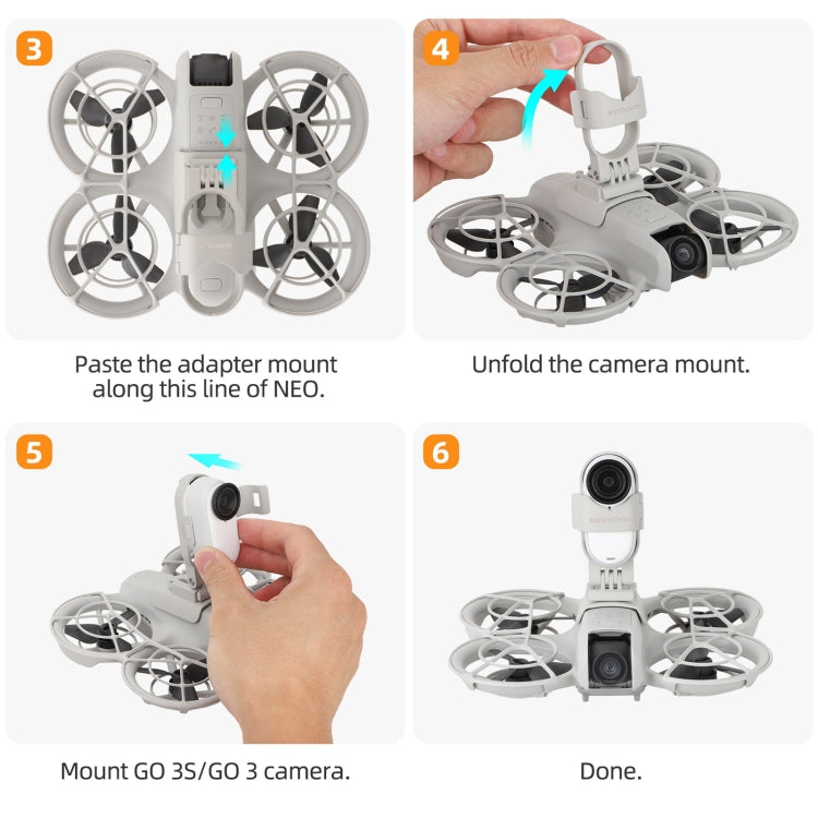 For DJI Neo / Insta360 GO 3S / GO 3 Sunnylife Drone Expansion Mount Action Camera Holder Adapter (Grey) - free shipping - PMC TechLife - Order now!