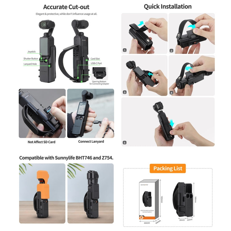 For DJI OSMO Pocket 3 Sunnylife Hand Band Protective Frame Cold Shoe Extension Handle Cover (Black) - Mount & Holder by Sunnylife | Online Shopping South Africa | PMC TechLife | Buy Now Pay Later Mobicred