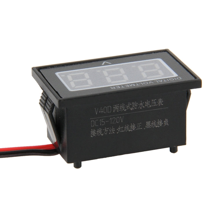 V40D 2 Wires Green Light Display Mini Waterproof IPX4 Digital Voltage Meter, Measure Voltage: DC 15-120V - Current & Voltage Tester by PMC TechLife | Online Shopping South Africa | PMC TechLife | Buy Now Pay Later Mobicred