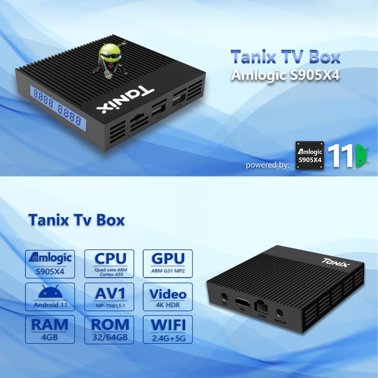 Tanix X4 Android 11 Smart TV Box, Amlogic S905X4 Quad Core, 4GB+64GB, Dual Wifi, BT (US Plug) - Amlogic S905 by PMC Jewellery | Online Shopping South Africa | PMC Jewellery | Buy Now Pay Later Mobicred