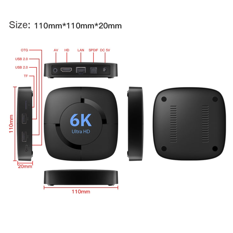 6K UHD Smart TV Box, Android 10.0, Allwinner H616 Quad Core, 2GB+8GB,UK Plug - Allwinner H6 by PMC TechLife | Online Shopping South Africa | PMC TechLife | Buy Now Pay Later Mobicred