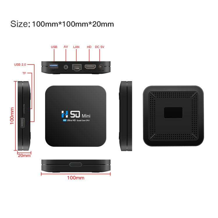 H50 Mini 4K Smart Network TV Box, Android 10.0, RK3318 Quad Core, 2GB+8GB, US Plug - RK3318 by PMC Jewellery | Online Shopping South Africa | PMC Jewellery | Buy Now Pay Later Mobicred