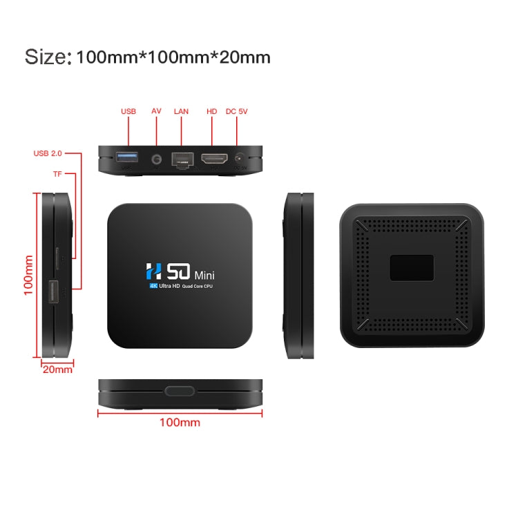 H50 Mini 4K Smart Network TV Box, Android 10.0, RK3318 Quad Core, 2GB+8GB, UK Plug - RK3318 by PMC TechLife | Online Shopping South Africa | PMC TechLife | Buy Now Pay Later Mobicred