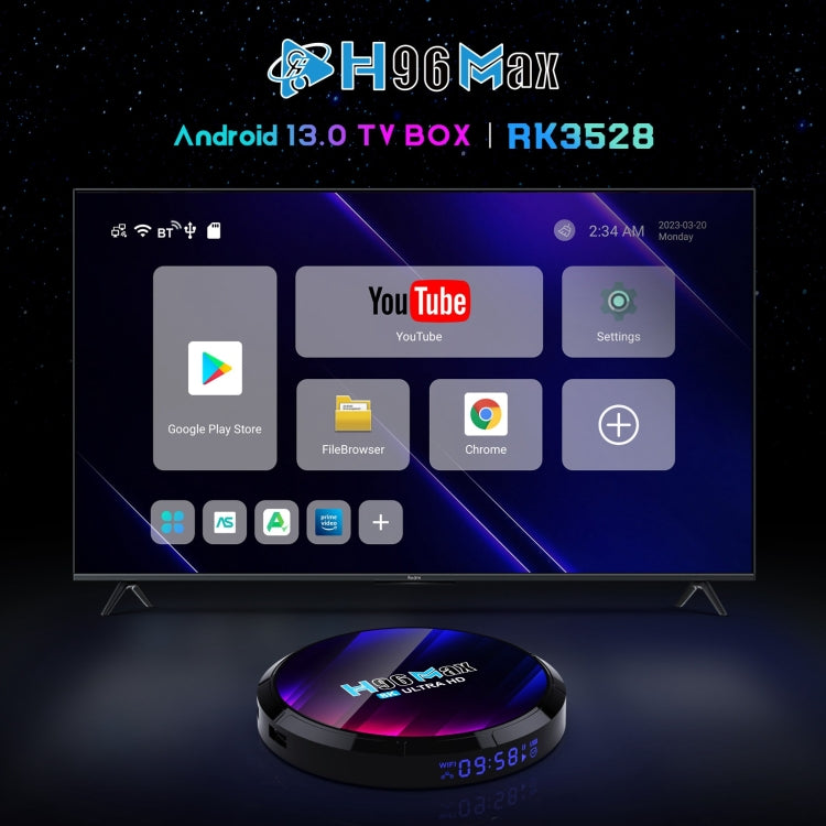 H96 Max 8K Ultra HD Smart TV Box Android 13.0 Media Player with Remote Control, RK3528 Quad-Core, 4GB+32GB(US Plug) - RK3318 by PMC TechLife | Online Shopping South Africa | PMC TechLife | Buy Now Pay Later Mobicred