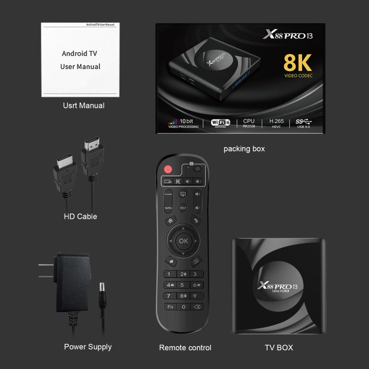 X88 Pro 13 Android 13.0 Smart TV Box with Remote Control, RK3528 Quad-Core, 4G+64GB (AU Plug) - Others by PMC TechLife | Online Shopping South Africa | PMC TechLife | Buy Now Pay Later Mobicred