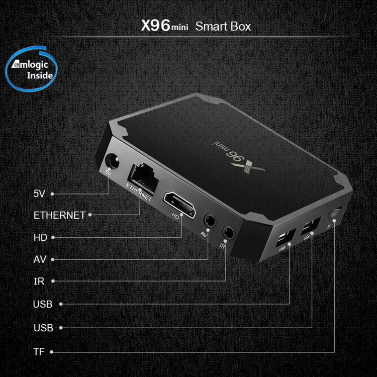 X96 mini 4K*2K UHD Output Smart TV BOX Player with Remote Controller without Wall Mount, Android 7.1.2 Amlogic S905W Quad Core ARM Cortex A53 2GHz, RAM: 1GB, ROM: 8GB, Supports WiFi, HDMI, TF(Black) - Amlogic S905 by PMC Jewellery | Online Shopping South Africa | PMC Jewellery | Buy Now Pay Later Mobicred